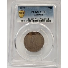 AUSTRALIA 1923 . HALF 1/2  PENNY . PCGS AU53